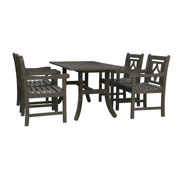 Vifah Renaissance Outdoor 5-piece Wood Patio Curvy Legs Table Dining Set