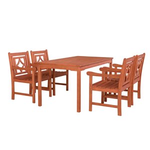Vifah Malibu Outdoor 5-piece Wood Patio Rectangular Table Dining Set