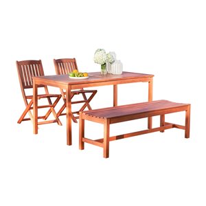 Vifah Malibu Outdoor 4-piece Wood Patio Dining Set with Backless Bench