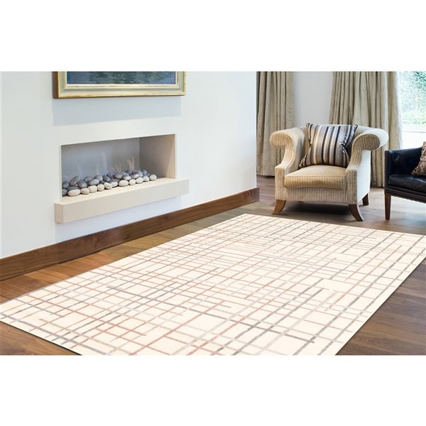A&E Bath and Shower Onslow 7-ft x 10-ft Cream/Silver Rectangular Indoor Geometric Rug