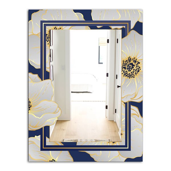 Designart 35.4-in L x 23.6-in W Rectangle Botanical Gold Floral Arrangement II Polished Wall Mirror