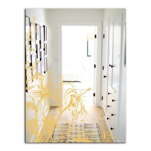 Designart 35.4-in L x 23.6-in W Rectangle Gold Hand Sketched Orchid and Lily II Polished Wall Mirror