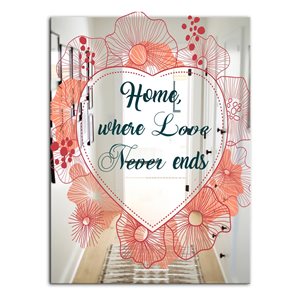 Designart 35.4-in L x 23.6-in W Rectangle Pink Home Where Love Never Ends V Polished Wall Mirror