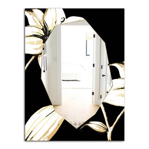 Designart 35.4-in L x 23.6-in W Rectangle Black Hand Sketched Orchid and Lily Polished Wall Mirror