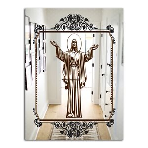 Designart 35.4-in L x 23.6-in W Rectangle Grey Jesus Loves You Polished Wall Mirror