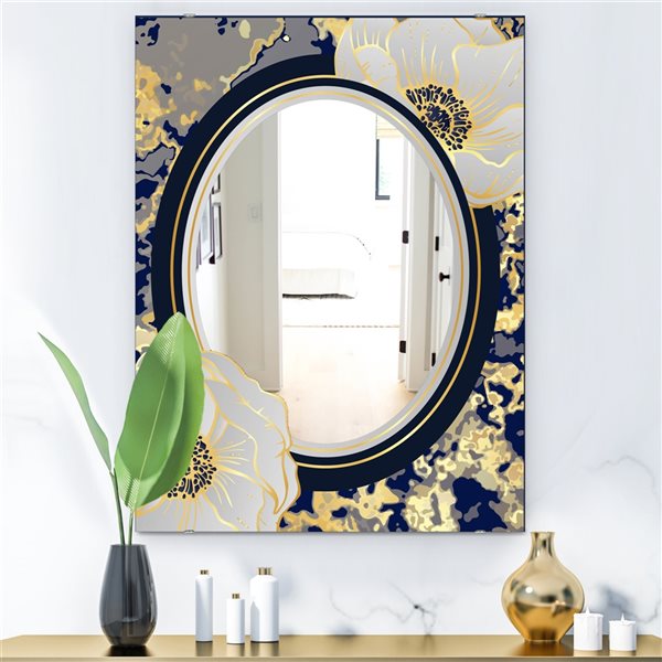 Designart 35.4-in L x 23.6-in W Rectangle Botanical Gold Floral Arrangement I Polished Wall Mirror