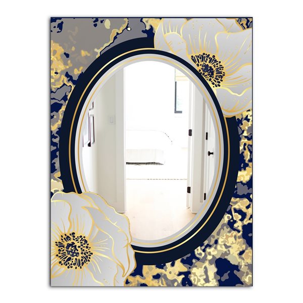 Designart 35.4-in L x 23.6-in W Rectangle Botanical Gold Floral Arrangement I Polished Wall Mirror