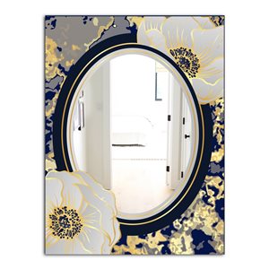 Designart 35.4-in L x 23.6-in W Rectangle Botanical Gold Floral Arrangement I Polished Wall Mirror