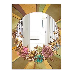 Designart 35.4-in L x 23.6-in W Rectangle Vintage Flower Garland Gold Polished Wall Mirror