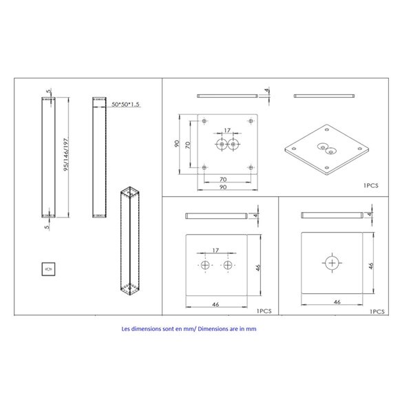 Richelieu 8-in Square Leg with Levelling Glide - Stainless Steel