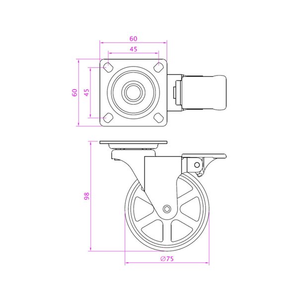 Richelieu 2 15/16-in Contemporary Double Ring Swivel Caster with Brake, 50 kg