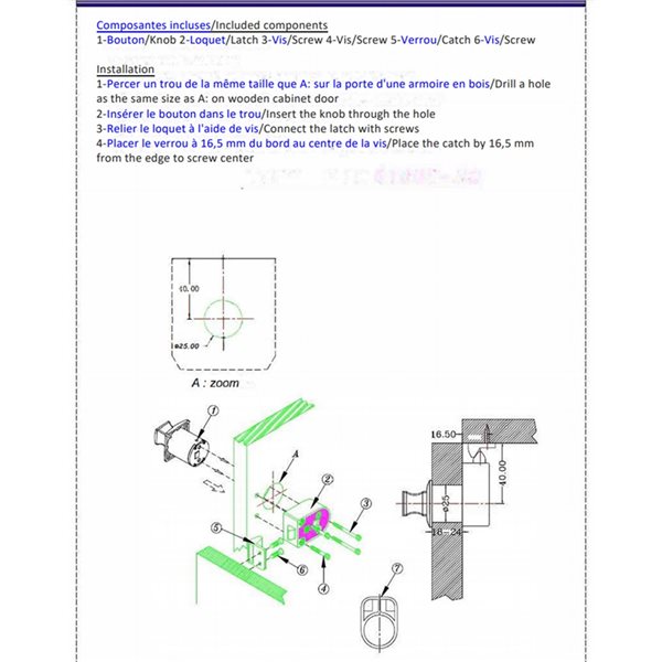 Richelieu 1 3/16-in Square Push Knob with Latch, Chrome