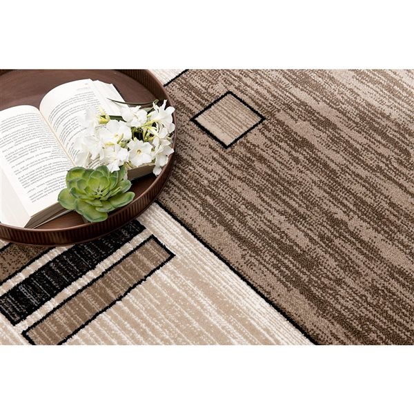 Rug Branch Tapis d'intérieur moderne à carreaux géométriques marron beige - 8 x 10