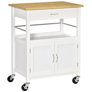 HomCom White Wood Base With Bamboo Wood Top Kitchen Cart (28.75-in x 19.75-in x 35.75-in)