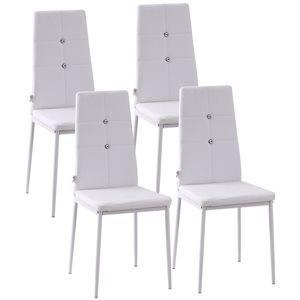 HomCom White High-Back Upholstered Dining Chairs with Steel Legs - Set of 4