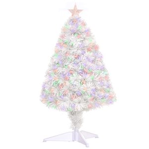 HomCom 2.5-ft Pre-Lit Full White Artificial Christmas Tree With Sparkling Multicoloured Fibre Optic Lights