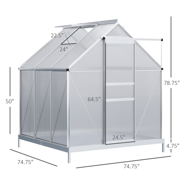 Outsunny 6,2 x 6,2 x 6,6-in Aluminum Walk-in Greenhouse