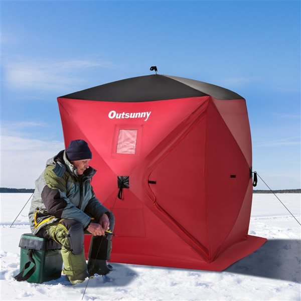 Outsunny Red Polyester Waterproof 2-Person Ice Fishing Shelter with  Transport Bag AB1-007RD