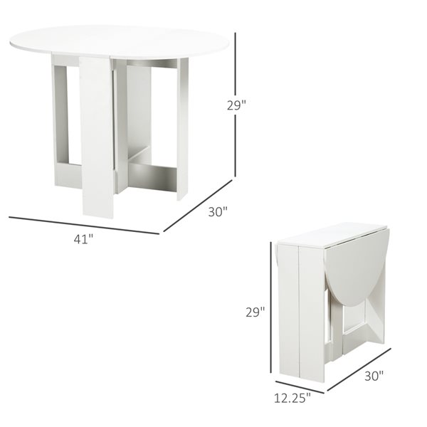 Table à abattants HomCom ovale en panneau de particules blanc