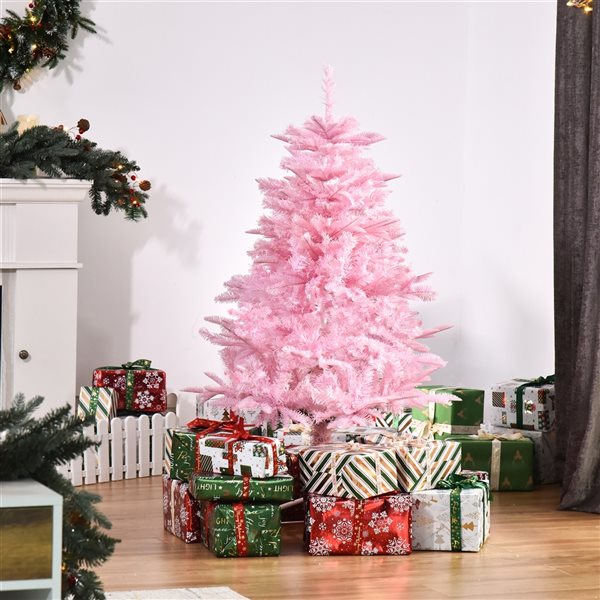 HomCom 4-ft Unlit Full Pink Artificial Christmas Tree with Automatic Opening