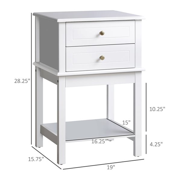 HOMCOM Modern Wood Rectangular End Table - White