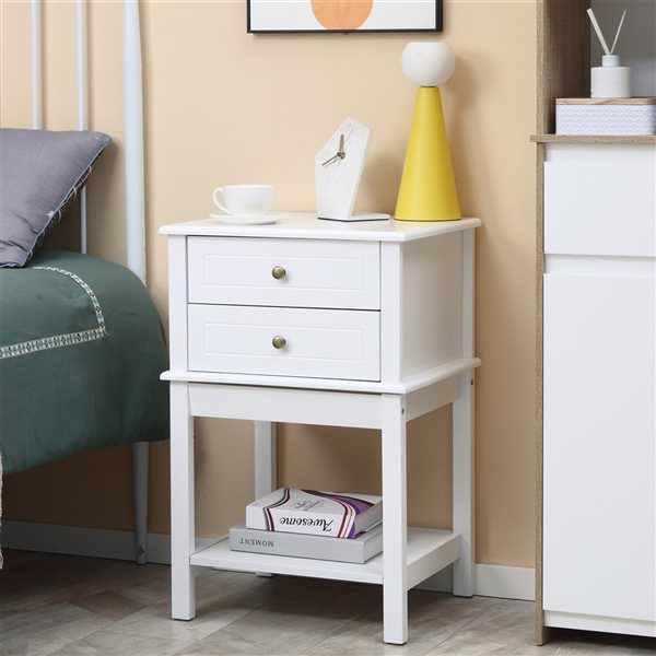 HOMCOM Modern Wood Rectangular End Table - White