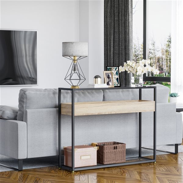 HomCom Tempered Glass Modern Console Table