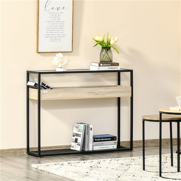 HomCom Tempered Glass Modern Console Table