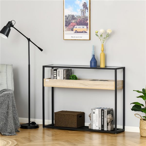 HomCom Tempered Glass Modern Console Table