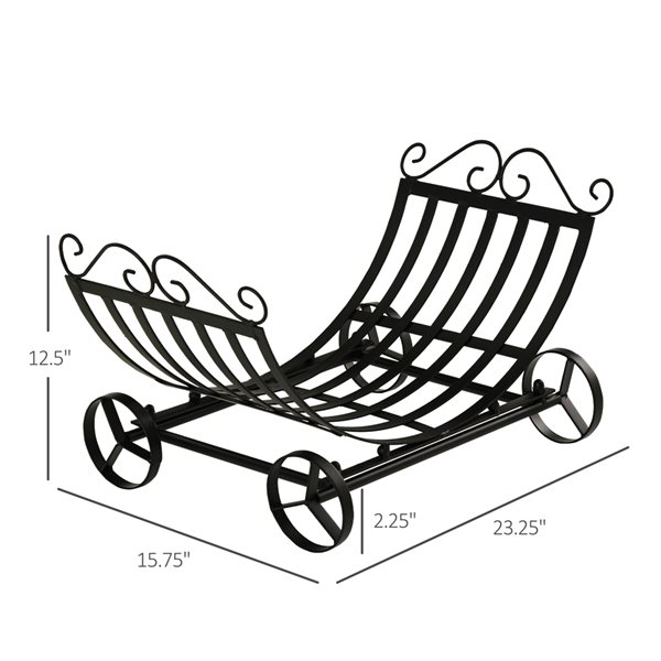 Outsunny 23-in Black Curved Firewood Log Rack with Decorative Scrolls