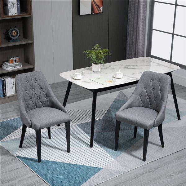 HOMCOM Dark-Grey Polyester Upholstered Dining Chairs with Steel Legs - Set of 2