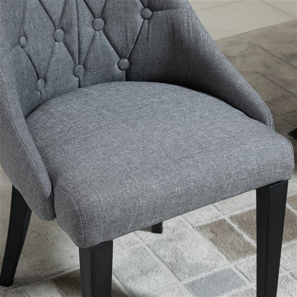 HOMCOM Dark-Grey Polyester Upholstered Dining Chairs with Steel Legs - Set of 2