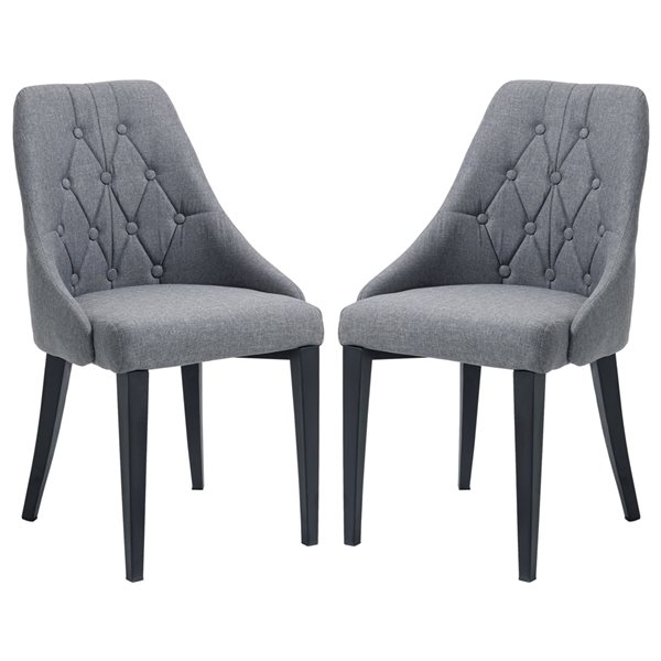 HOMCOM Dark-Grey Polyester Upholstered Dining Chairs with Steel Legs - Set of 2