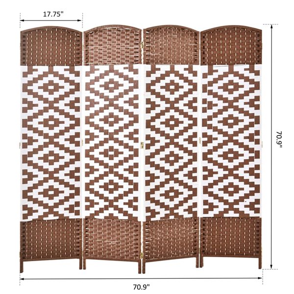HOMCOM 4-Panel Foldable Brown Resin Wicker Indoor Privacy Screen