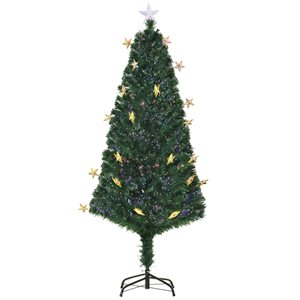 HomCom 5-ft Pre-Lit Full Green Artificial Christmas Tree With 24 Sparkling Multicoloured LED Lights and Fibre Optic