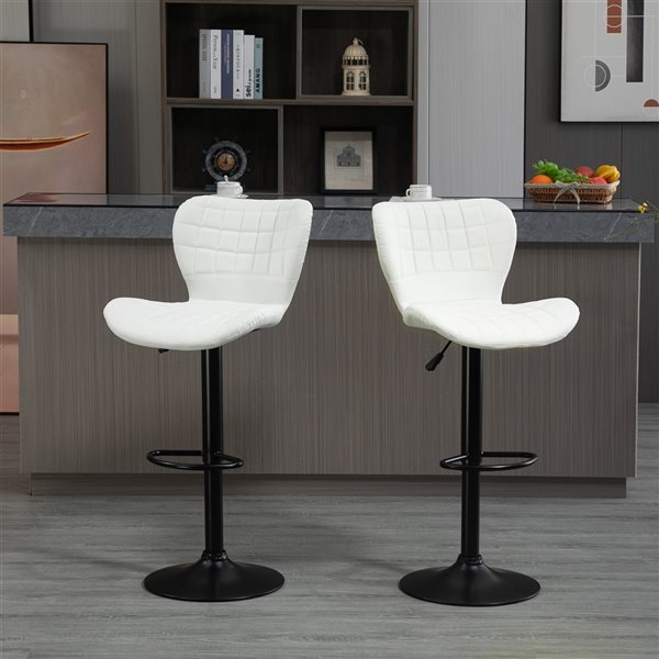 HOMCOM 2-Pack White Adjustable Height Upholstered Swivel PU Leather Bar Stool