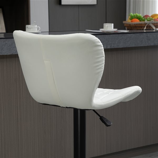 HOMCOM 2-Pack White Adjustable Height Upholstered Swivel PU Leather Bar Stool