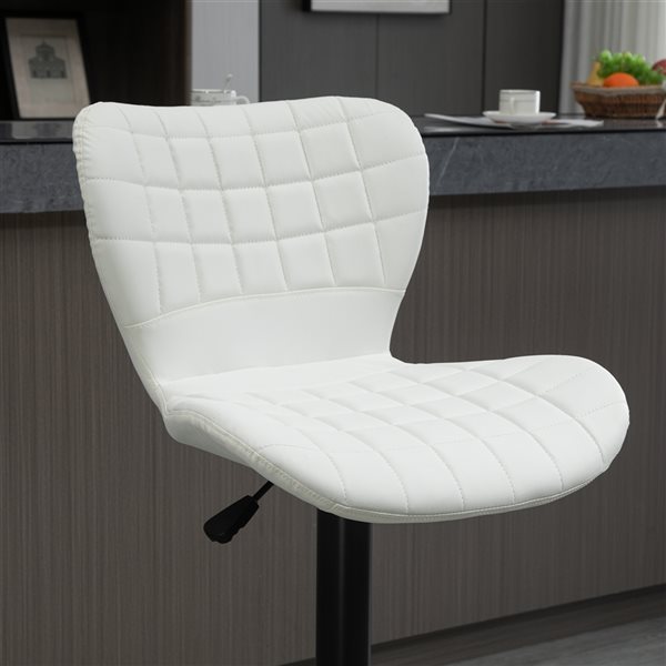 HOMCOM 2-Pack White Adjustable Height Upholstered Swivel PU Leather Bar Stool