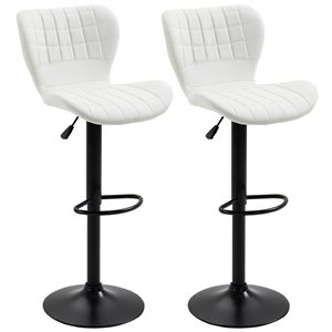 Tabouret de bar en cuir PU HomCom rembourré et pivotant à hauteur ajustable, blanc, lot de 2