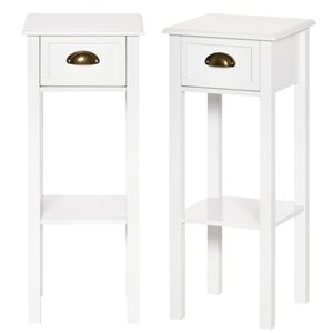 HomCom White Wood Square End Table Set - 2-Piece