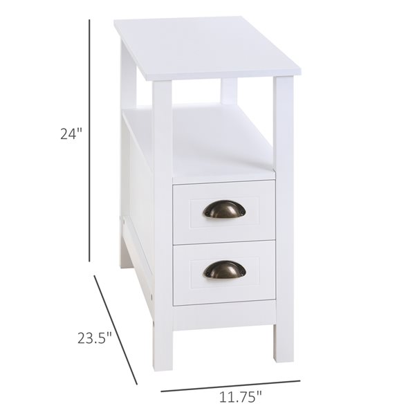 HomCom Wood Rectangular End Table - White