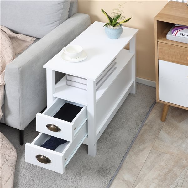 HomCom Wood Rectangular End Table - White