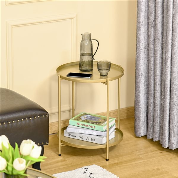 HOMCOM Gold Metal Round End Table