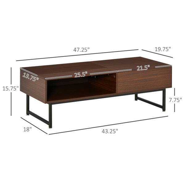 HomCom Brown Particle Board Rectangular Coffee Table with Lift-Top Design