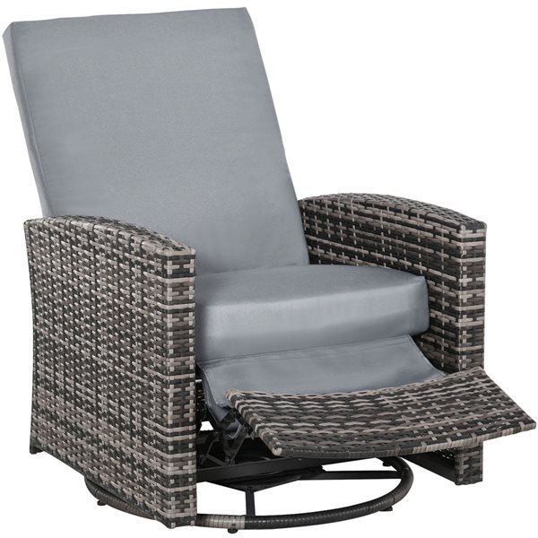 Outsunny Rattan Outdoor Swivel Recliner Chair With Grey Cushioned Seat 867 001gy Rona - Outdoor Resin Wicker Patio Recliner Chair