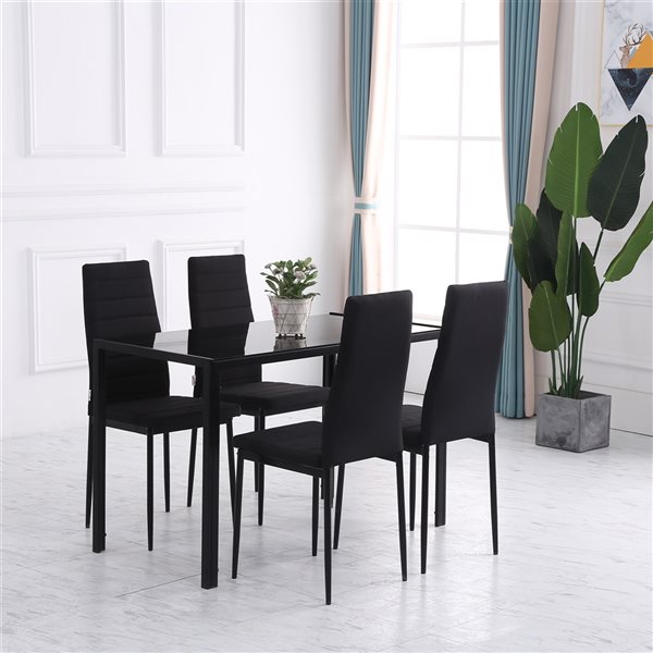 HomCom Black High-Back Faux-Leather Upholstered Dining Chairs - Set of 4