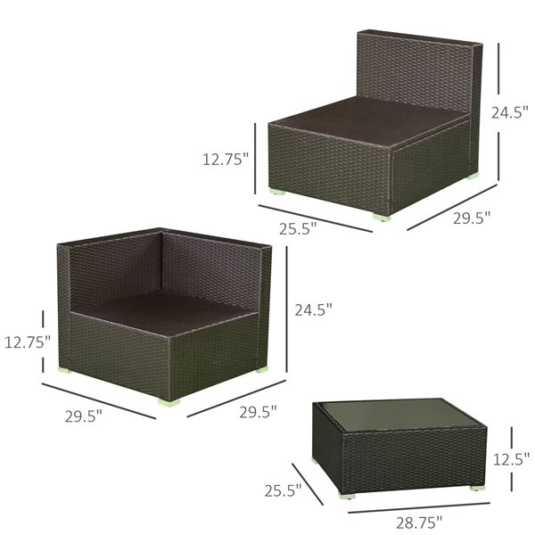 Outsunny Rattan Beige 7-Piece Modular Patio Set with Coffee Table and Throw Cushions