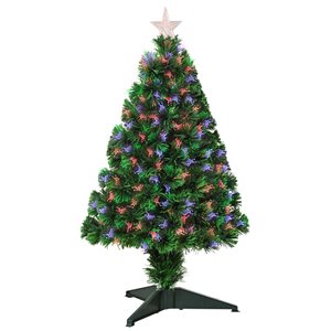 HomCom 2.5-ft Pre-Lit Full Green Artificial Christmas Tree With Sparkling Multicoloured Fibre Optic Lights