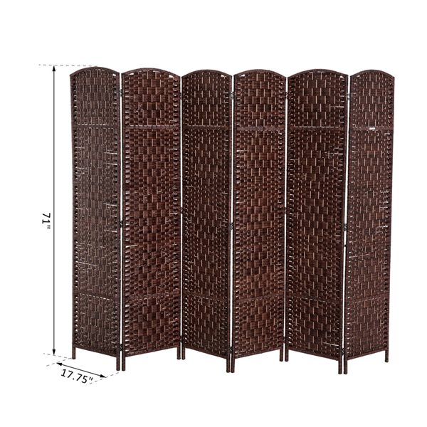 HOMCOM 6-Panel Brown Resin Wicker Foldable Indoor Privacy Screen