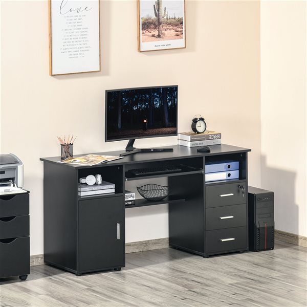 Bureau d'ordinateur HomCom moderne et contemporain noir de 57 po